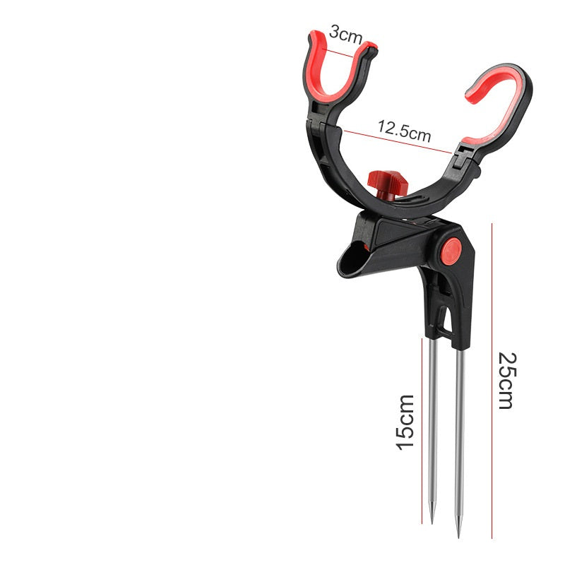 Fishing rod holder with measurements showing 3cm width, 12.5cm holder length, and 25cm ground stake - adjustable accessory for Qatar beach and boat fishing setups
